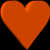 Animated orange heart shapes in various 3D poses and orientations against a black background with one gray rectangle.