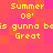 Pixelated text on a red and pink gradient background with yellow lettering.