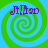 Four identical spiral patterns in green and blue with purple text 'JiDiao' at the top of each, arranged in a on a solid light blue background