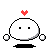 A 4x3 contact sheet of a pixel art animated icon featuring a white round character with black eyes, red heart above head, and small arms, showing expression changes across frames on gray background.