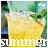 Animated sequence of a yellow drink with mint garnish and ice, displayed in a with text below each frame