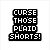 Pixelated text blocks above a plaid shorts image with 'grr...' text at bottom, all on white background.