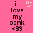 Pink background with black text reading "i love my bank <33" and a pixelated heart symbol above the text.