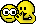 Yellow pixelated smiley faces with glasses and a hand gesture, arranged in on gray background