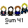 Animated contact sheet of Sum 41-themed buddy icons showing character sprites in various poses and a stylized band logo animation across multiple frames.