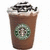 Three identical brown beverage cups with green circular logos, topped with whipped cream and dark sprinkles on a white background.