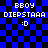 Pixelated blue and black checkered background with repeated text and emoticon across four