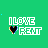 Green background with repeated 'I LOVE RENT' text and a small black-and-yellow chicken icon, showing color variations in the text across frames.