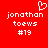 Red background with white pixelated text and a heart symbol above the name "jonathan" on both sides of the image.