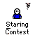 Pixel art character in blue shirt with white face and black eyes, two states showing text bubbles and speech bubble positions.