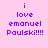 Pixelated text on pink and cyan background with repeated 'i love emanuel Paulski!!!!' in purple font across multiple