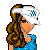 Pixelated cartoon character with brown curly hair wearing white visor and blue top, next to text reading 'ill tell u right now that u are the best boo u the hottest thing on the earth god gave breath to' in light blue font.