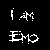 Pixelated white text on black background showing "i am" in two and "Emo" in a third , with slight variations between two identical frames
