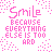 Pixelated pink text and dot patterns on white background in a 2x2 contact sheet of four animated frames showing sequential changes to the phrase "Smile because everything else is too hard".