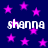 Dark blue background with scattered pink stars and repeated white text 'shanna' in pixelated font.
