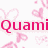 Pixelated icon with pink, blue, green, purple, and orange hearts surrounding text reading "Quami loves you!" in corresponding colors.