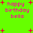 Pixelated green background with pink text reading 'happy birthday bella' and red plus signs scattered throughout.