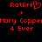 Red pixelated text on black background shows two side-by-side identical phrases with a heart symbol replacing the 'f' in one instance of 'Ratcliff'.