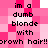 Pixelated text on a pink and white checkered background reads "im a dumb blonde with brown hair!!brown hair!!" in black block letters.