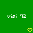 Green background with white pixelated text 'visi '12' on left and right, two yellow heart symbols below center.