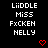 Pixelated text displays 'LiIDOLE Miss FxCKEN NELLY' in white on black background with red heart symbols at bottom right.