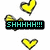 Yellow heart-shaped icons with black outlines surround two text banners displaying 'SHHHH!!!' and 'I love Mpps' in pixelated fonts.