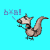 Pixelated squirrel character with brown body, black collar, and long tail stands against cyan background, holding blue 'bX8!' text above its head.