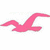A solid pink, stylized bird-like shape with curved wings and a rounded body against a plain white background.