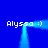 Blue background with four instances of 'Alyssa :)' text and two vertical cyan light beams forming a frame.