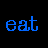 Blue pixelated text on black background: 'eat sleep' top , 'skate rock o n' bottom with 'o' and 'n' stacked below 'rock'