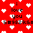 Red background with white pixelated hearts and repeated black text reading "i love you" and "♥" symbols.