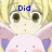 Pixelated anime-style character with blonde hair and large brown eyes, holding a white plush toy with purple ears, displaying blue text fragments