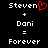 Pixelated text displays 'Steven' with a red heart symbol replacing the letter O, followed by '+' and 'Dani', then '=' and 'Forever' on black background.