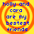 Four identical pixelated circular icons with orange concentric rings on a yellow background, each displaying blue text reading "holly and cara are my bestest friends".