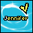 nine identical blue square icons with white swirls, yellow checkmark symbols, and the name "Jennifer" in pixelated text. One icon is grayed out