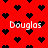 Red background with black heart shapes and white text reading "Douglas" in four positions.