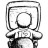 Pixelated grayscale icon depicting a computer monitor with a circular screen, flanked by two speaker-like shapes below.