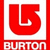 Red stylized 'U' shape with white outline on white background, bordered by red frame; below it the word 'BURTON' in white capital letters on red background.