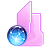 Pixelated blue sphere with white highlights sits in front of a pink folder-like shape with white outline on gray background.