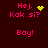 Pixelated text in pink on dark red background with yellow heart and starburst symbols changing between frames.