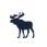 Pixelated dark blue moose with large antlers stands against white background, four legs visible, head turned left.