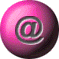 Two spherical icons with @ symbols, one pink and one gray, side-by-side on a white background.