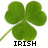 Two side-by-side pixelated green four-leaf clovers with stems, each labeled below in black block letters.