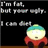 Pixelated cartoon character in red jacket and green hat with text 'I'm fat, but your ugly. I can diet.' on black background.
