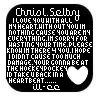 Black square icon with rounded corners displaying white pixelated text and a white heart symbol, reading 'Chrisl Selbry I LOVE YOU WITH ALL MY HEART. WITHOUT YOU IM NOTHING CAUSE YOU ARE MY EVERYTHING. IM SORRY FOR WASTING YOUR TIME. PLEASE KNOW IN THERE 4 YOU. I HOPE I DIDNT CAUSE TOO MUCH DAMAGE. YOUR GONNA BE AT THE HOKE4POCKEY ID TAKE U BACK IN A HEARTBEAT..... 11-02'
