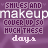 A static image with repeating text patterns in multiple colors on a purple background.