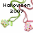 Pixelated icon with green and pink twisted ribbons, two colorful beaded pendants, and changing text labels.