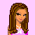 Pixelated character with long brown hair, pink top, and white necklace on light purple background.