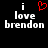 Black background with white pixelated text 'i love brendon' and a red heart symbol above the first 'i'.
