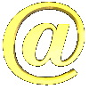 Golden @ symbol rendered in 3D with metallic sheen, shown from multiple angles against gray background.